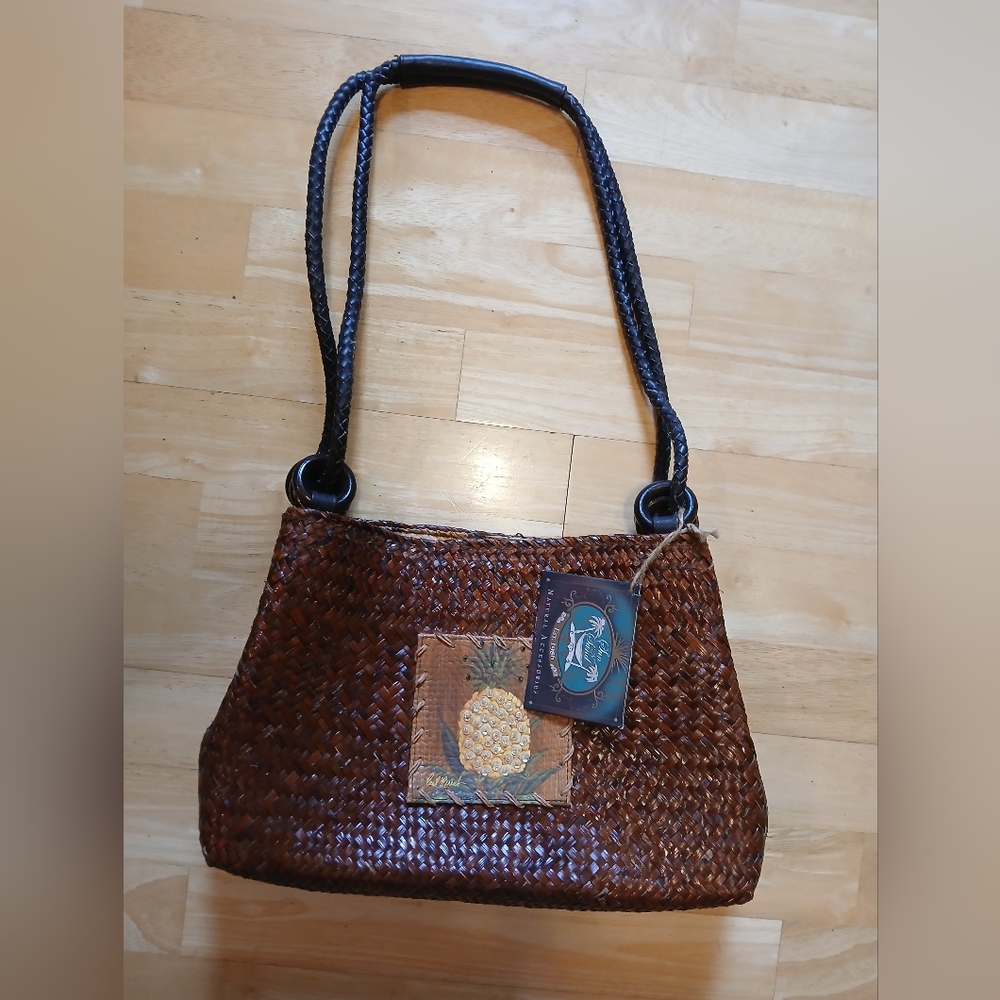 Sun & Sand Woven Shoulder Bag with Pineapple Design